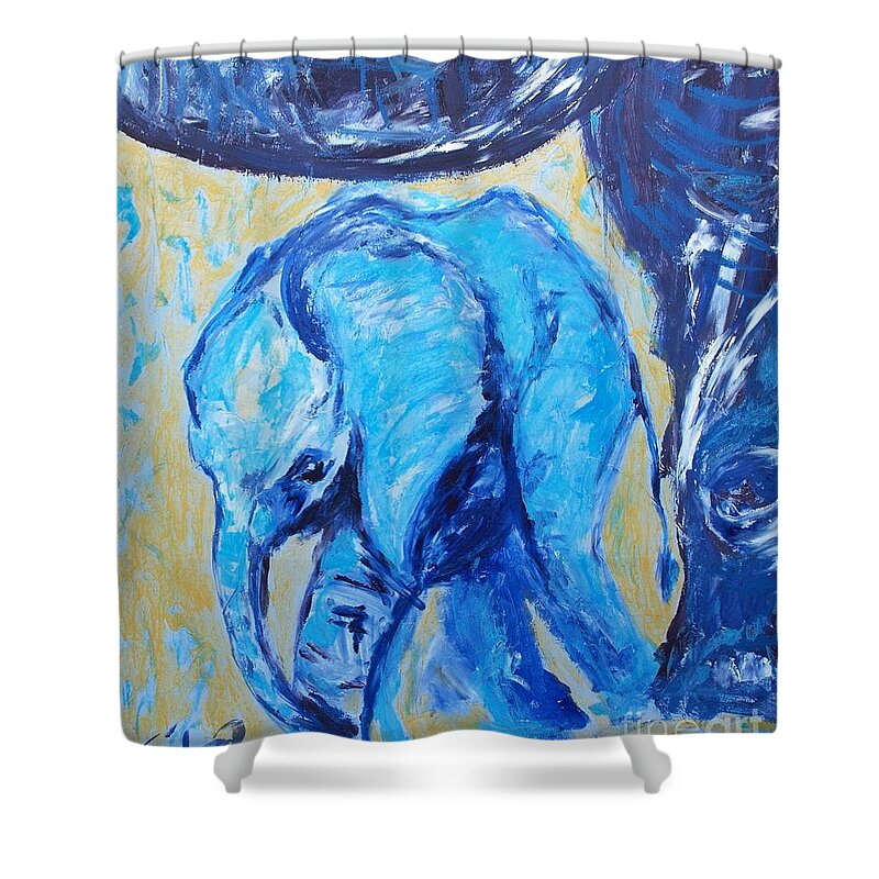 Elephant Shower Curtain featuring the painting Baby Elephant by Lidija Ivanek - SiLa