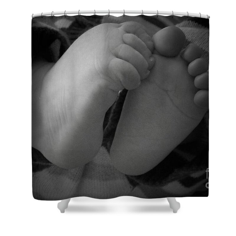 Baby Shower Curtain featuring the photograph Baby Feet by Barbara Bardzik