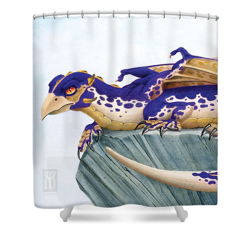 Dragon Shower Curtain featuring the digital art Baby Lapis Spotted Dragon by Melissa A Benson