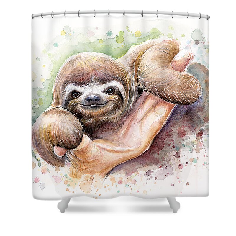 Sloth Shower Curtain featuring the painting Baby Sloth Watercolor by Olga Shvartsur