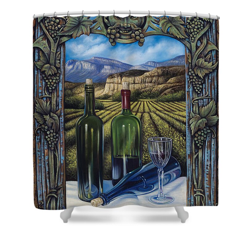 Wine Shower Curtain featuring the painting Bacchus Vineyard by Ricardo Chavez-Mendez