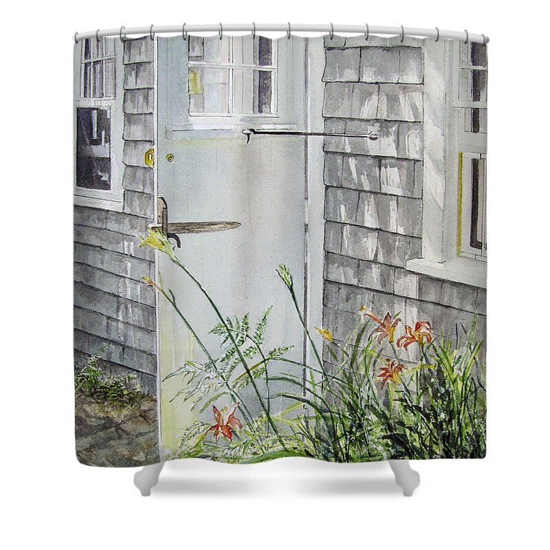 Original Painting Shower Curtain featuring the painting Back Door Nantucket by Carol Flagg