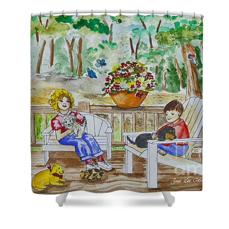 Spring Shower Curtain featuring the painting Back Porch by Janis Lee Colon