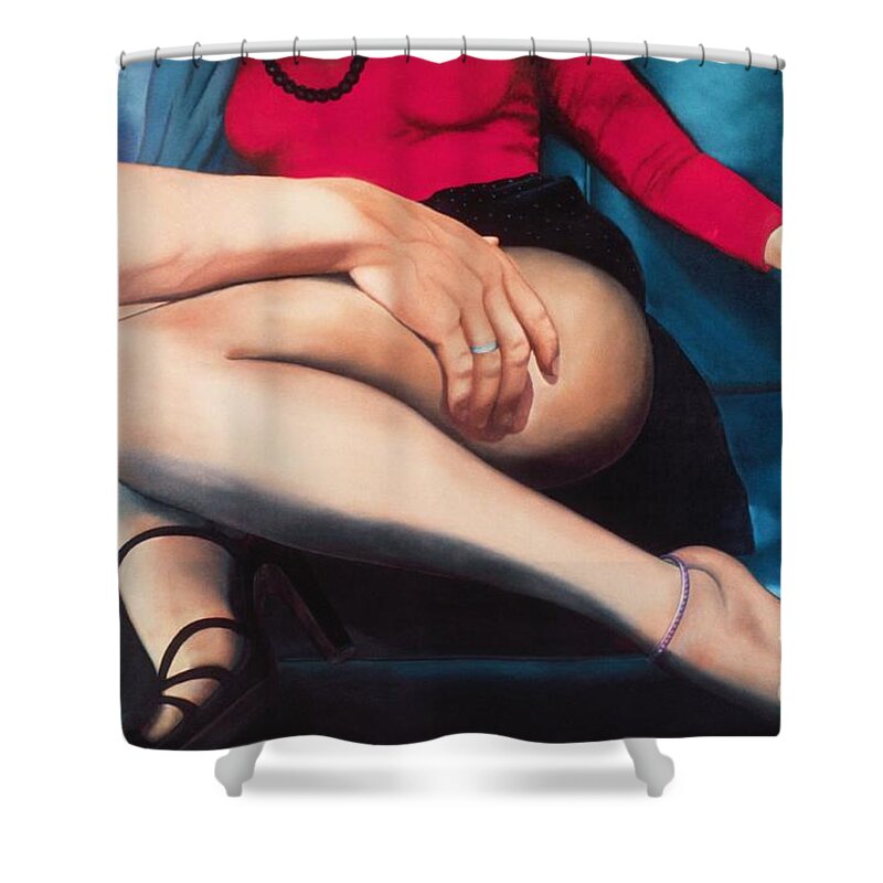 Sensual Shower Curtain featuring the painting Backseat Number by Mary Ann Leitch