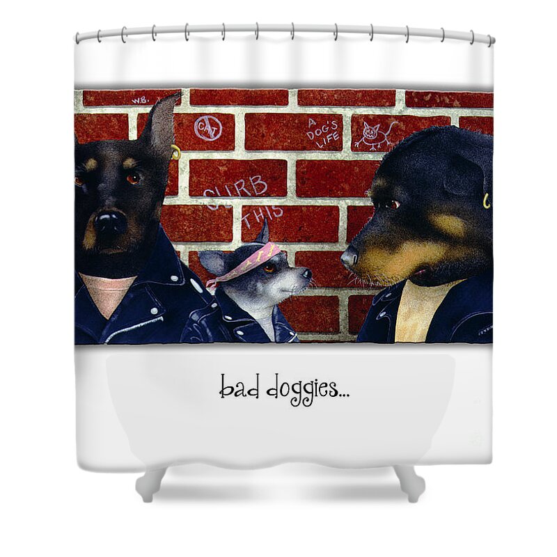 Will Bullas Shower Curtain featuring the painting Bad Doggies... by Will Bullas