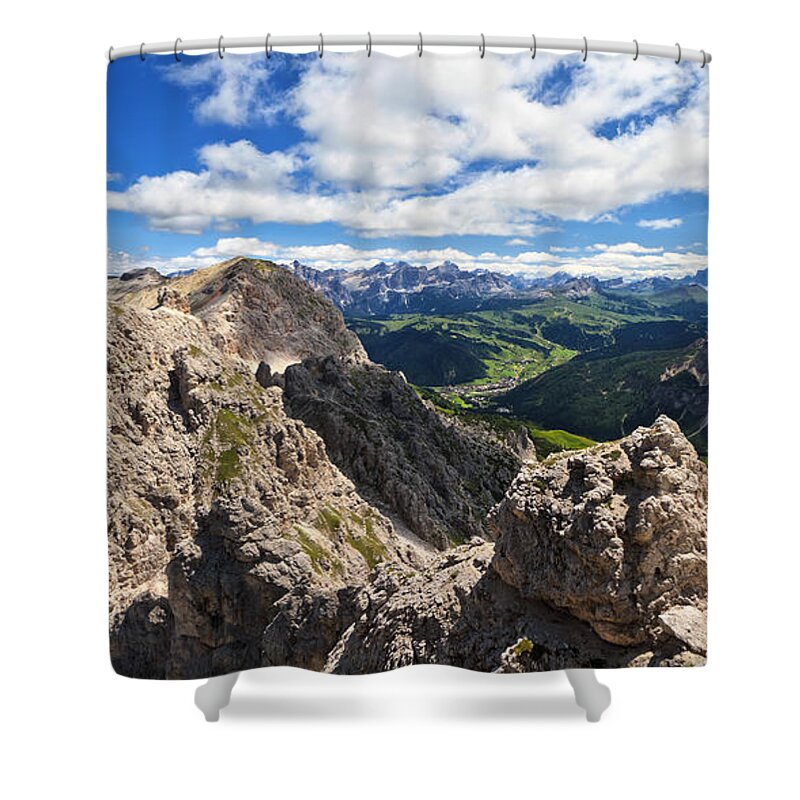 Aerial Shower Curtain featuring the photograph Badia Valley from Cir mount by Antonio Scarpi