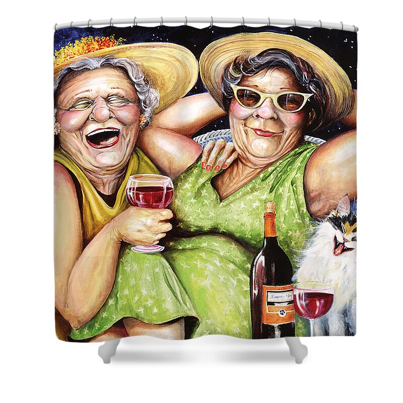 Whimsical Shower Curtain featuring the painting Bahama Mamas by Shelly Wilkerson