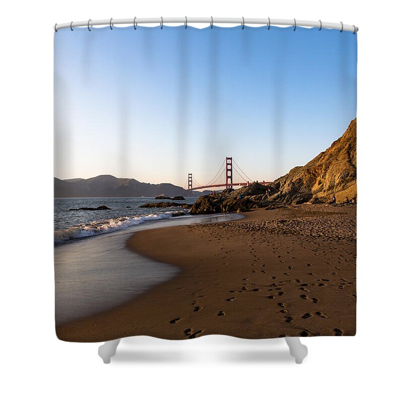 Baker Beach Shower Curtain featuring the photograph Baker Beach Footprints by John Daly