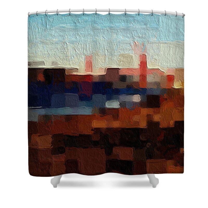 Abstract Art Shower Curtain featuring the painting Baker Beach by Linda Woods