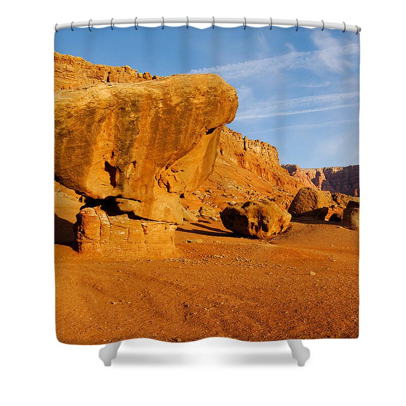 Arizona Landscape Shower Curtain featuring the photograph Balancing Rock by Thomas And Pat Leeson