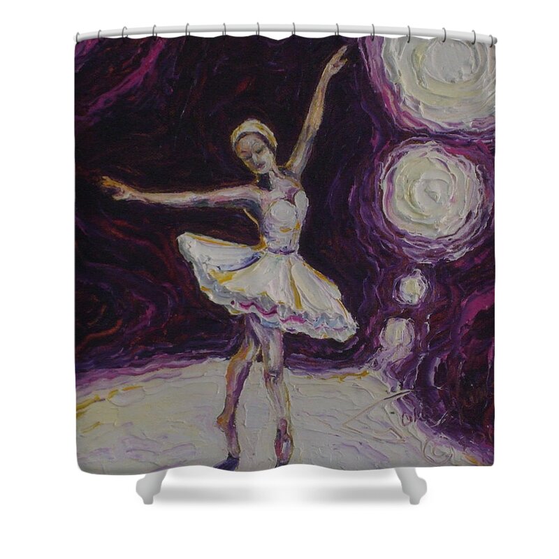Ballerina Dancing Shower Curtain featuring the painting Ballerina Dancin in Purple by Paris Wyatt Llanso
