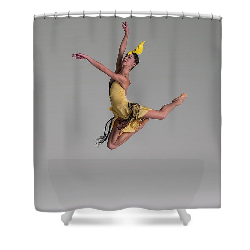 Ballet Dancer Shower Curtain featuring the photograph Ballerina In Bird Costume Leaping by Nisian Hughes
