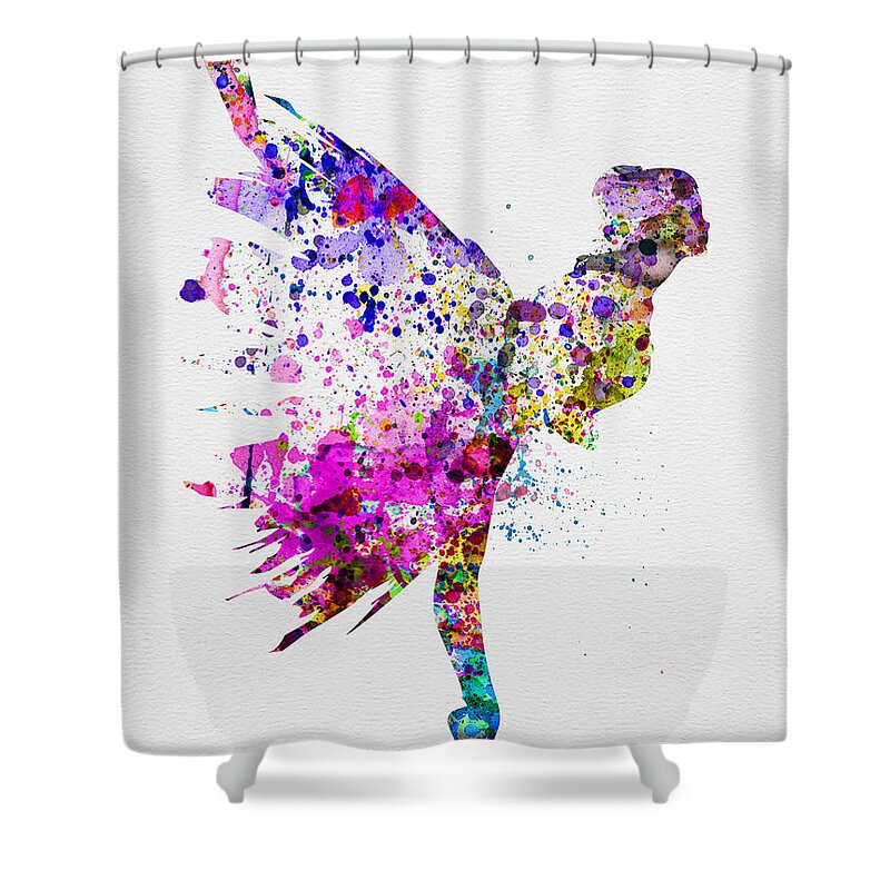 Ballet Shower Curtain featuring the painting Ballerina on Stage Watercolor 3 by Naxart Studio