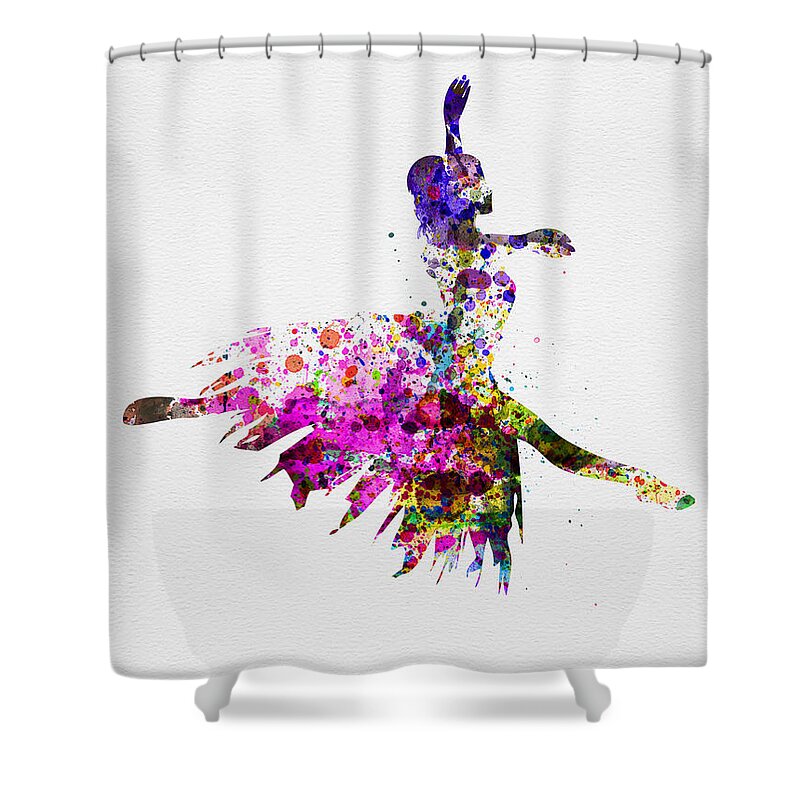 Ballet Shower Curtain featuring the painting Ballerina on Stage Watercolor 4 by Naxart Studio