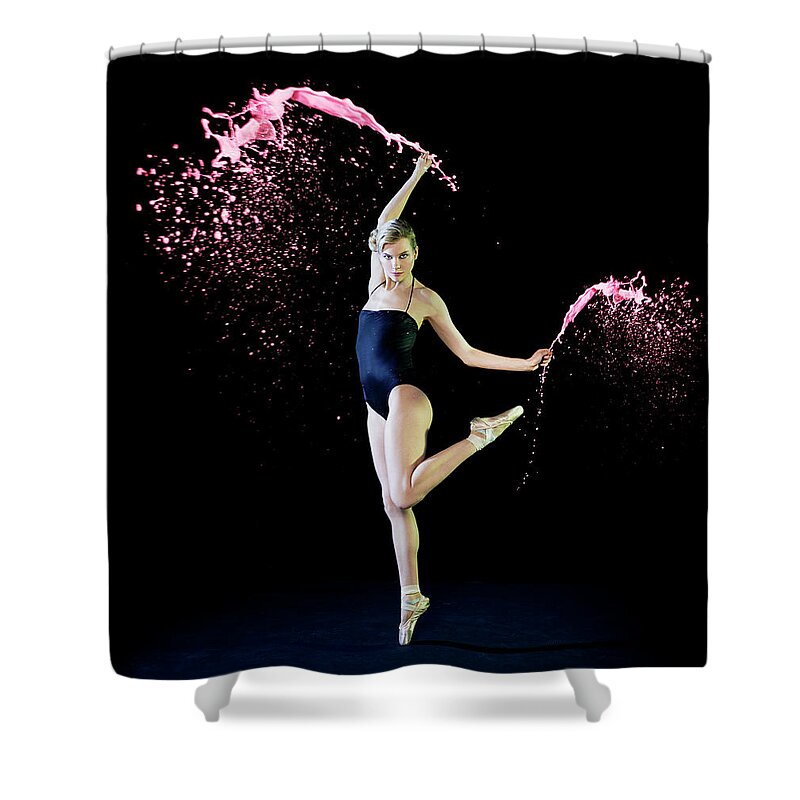 Ballet Dancer Shower Curtain featuring the photograph Ballet Dancer Dancing With Pink Paint by Tara Moore