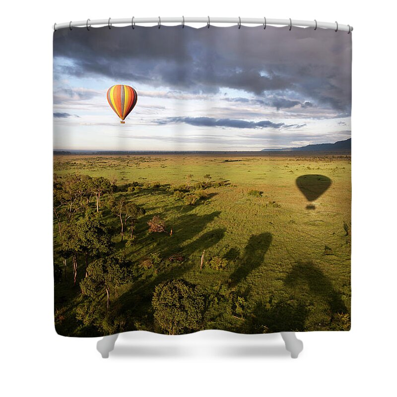 Kenya Shower Curtain featuring the photograph Balloon In Masai Mara National Park by Luis Davilla