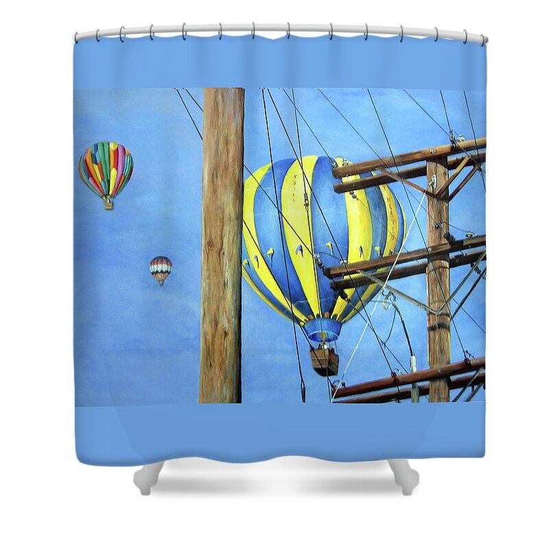 Sky Shower Curtain featuring the painting Balloon Race by Donna Tucker