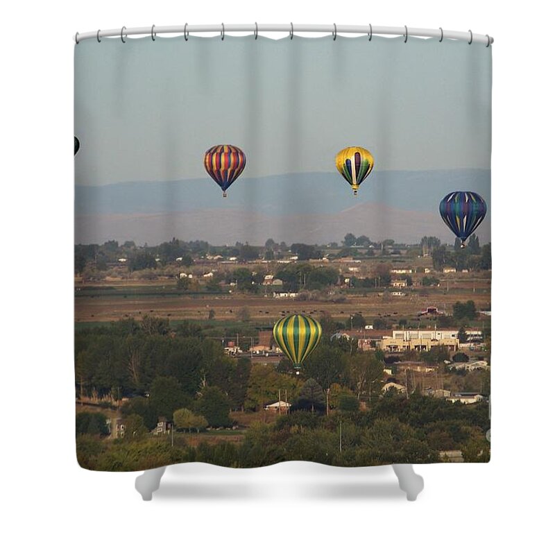 Balloons Shower Curtain featuring the photograph Balloons over the Valley by Charles Robinson