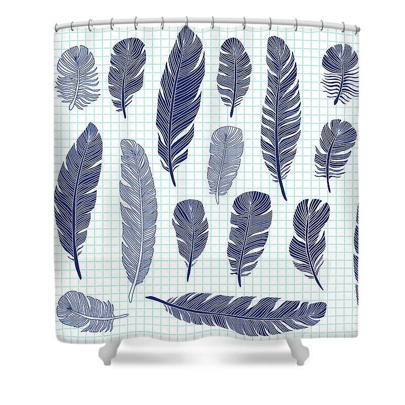 Curve Shower Curtain featuring the digital art Ballpoint Pen Drawing Bird Feathers Big by Microvone