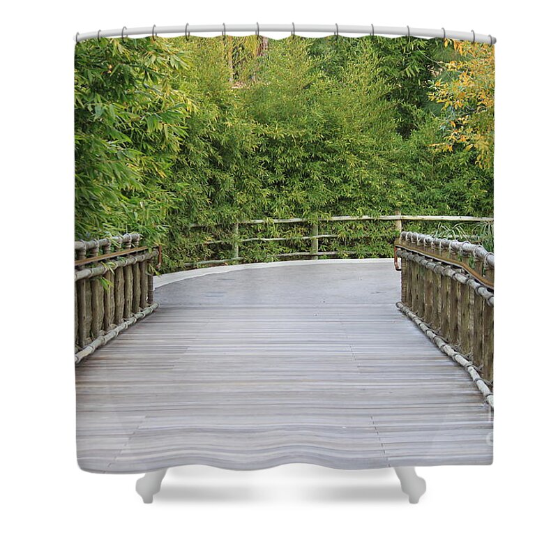 Bamboo Bridge Shower Curtain featuring the photograph Bamboo Bridge by Bev Conover