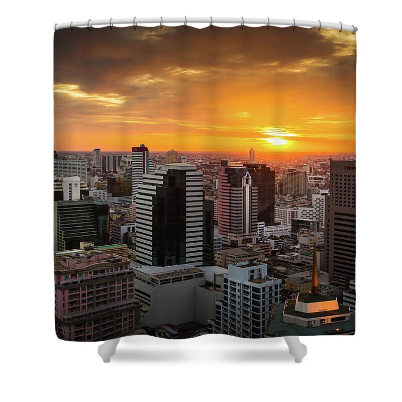 Tranquility Shower Curtain featuring the photograph Bangkok City Sunset by Natapong Supalertsophon