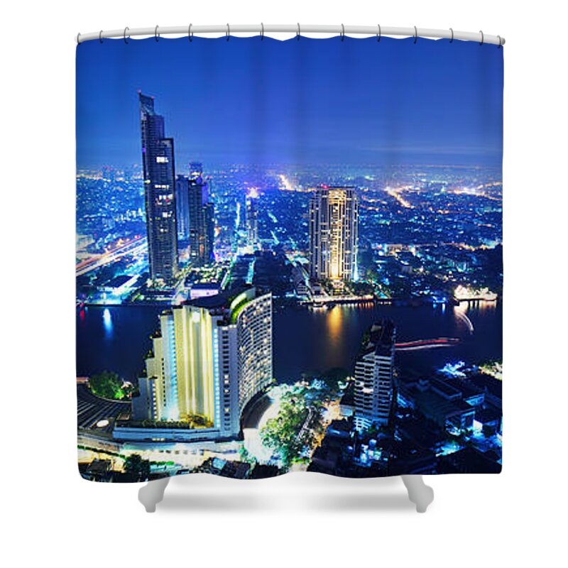 Apartment Shower Curtain featuring the photograph Bangkok Skyline by Ngkaki