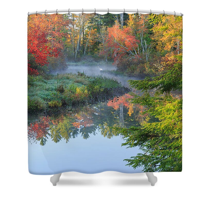 Autumn In New England Shower Curtain featuring the photograph Bantam River Autumn by Bill Wakeley
