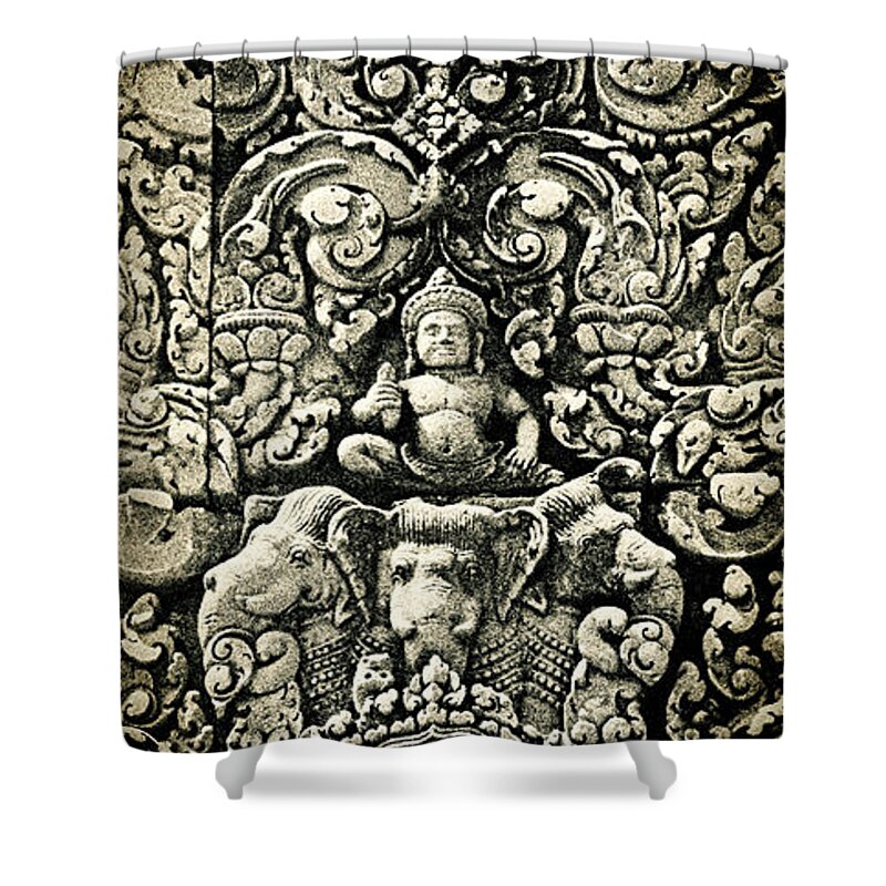 Banteay Srei Carving Shower Curtain featuring the photograph Banteay Srei Carvings 2 Unframed Version by Weston Westmoreland