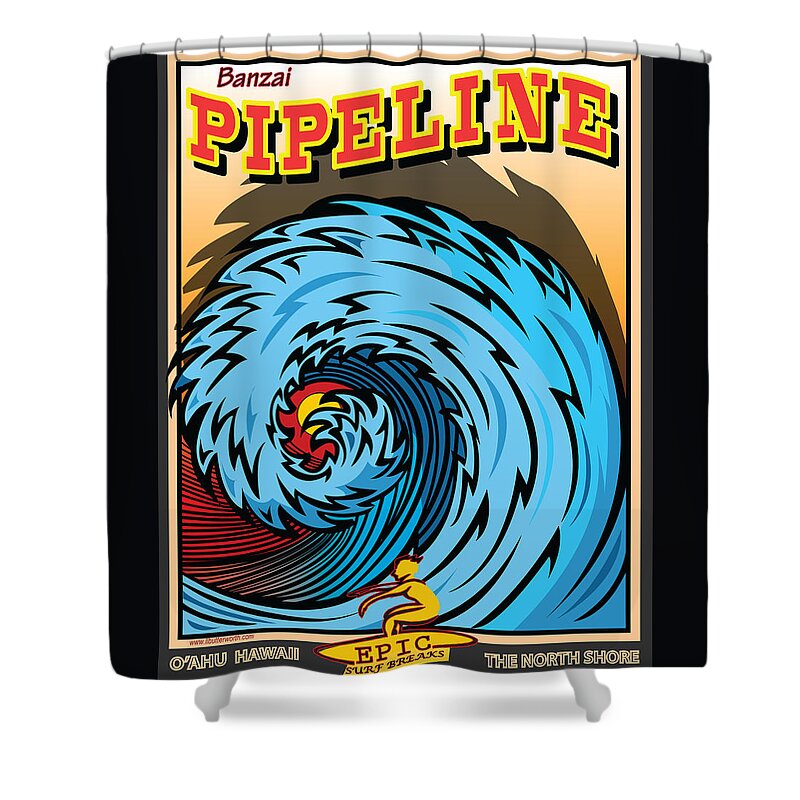 Surfing Shower Curtain featuring the digital art Surfing Banzai Pipeline Hawaii North Shore by Larry Butterworth