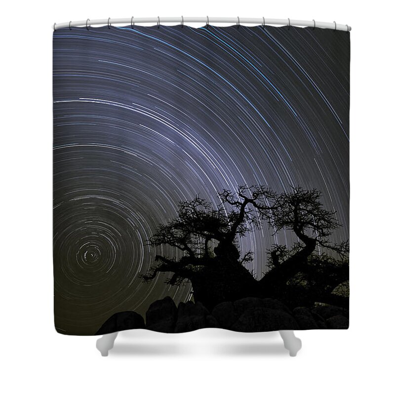 Vincent Grafhorst Shower Curtain featuring the photograph Baobab And Star Trails Botswana by Vincent Grafhorst