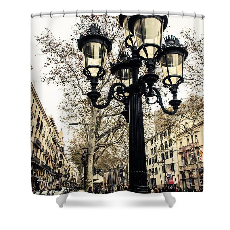 Streetlight Shower Curtain featuring the photograph Barcelona - La Rambla by AM FineArtPrints