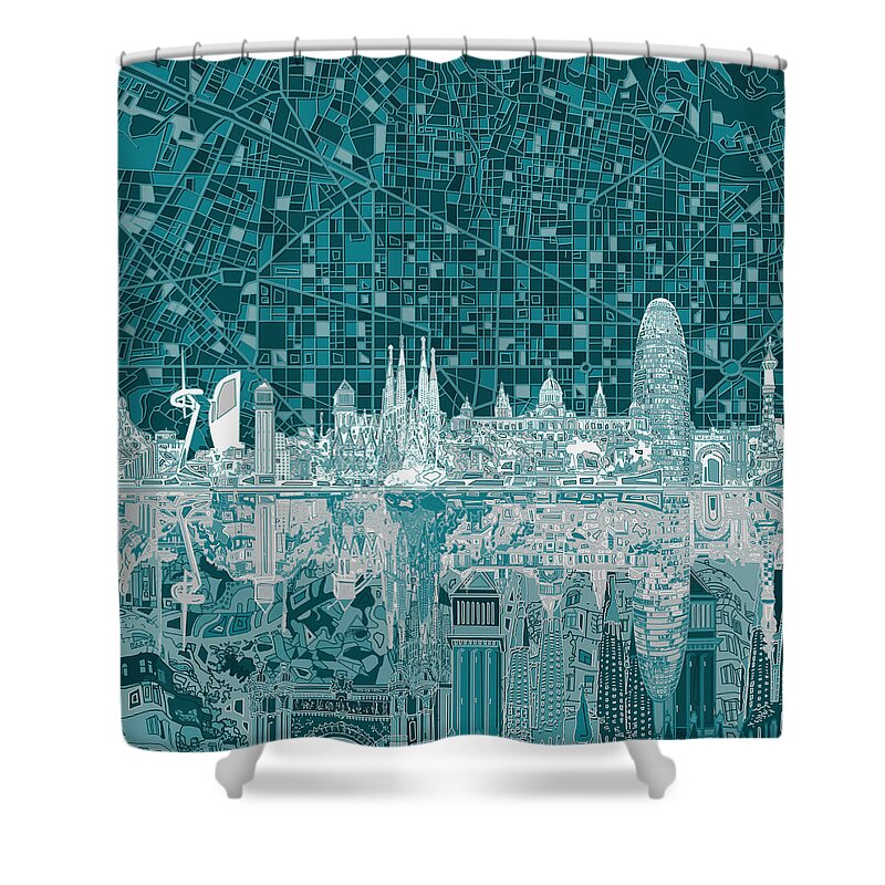 Barcelona Shower Curtain featuring the painting Barcelona Skyline Abstract 5 by Bekim M