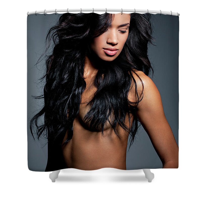 People Shower Curtain featuring the photograph Bare Young Woman With Long Hair by Andreas Kuehn