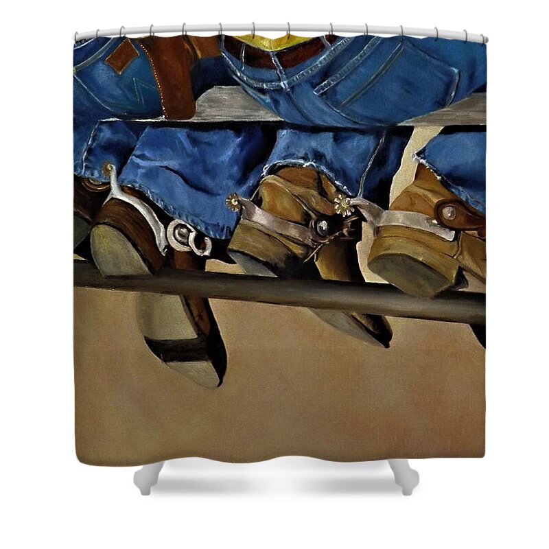 Cowboy Boots Shower Curtain featuring the painting Barfly Boots by Barry BLAKE