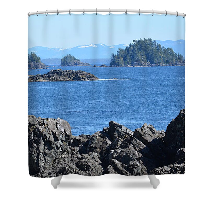 Ocean Shower Curtain featuring the photograph Barkley Sound and the Broken Island Group Ucluelet BC by Lawrence Christopher