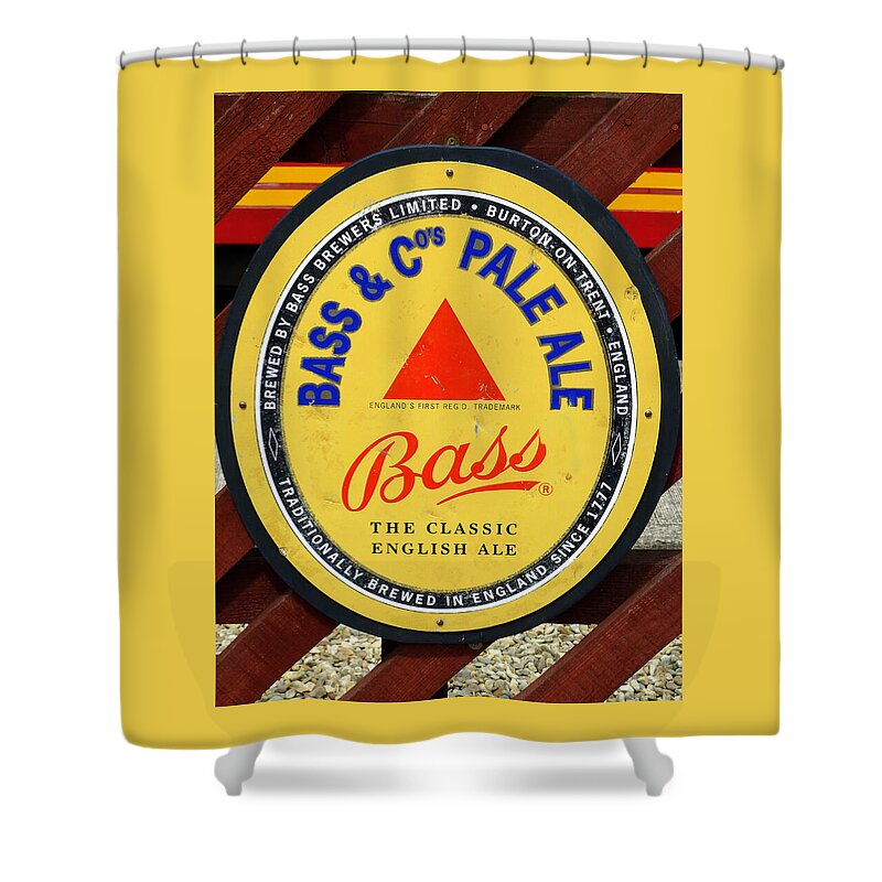 Bass Shower Curtain featuring the photograph Bass Pale Ale Railway Sign by Gordon James