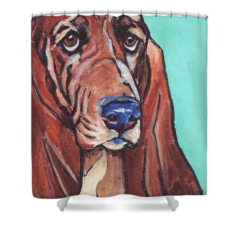 Basset Hound Shower Curtain featuring the painting Basset II by Greg and Linda Halom