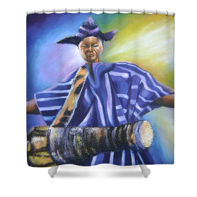 Oil Shower Curtain featuring the painting Bata Drummer by Olaoluwa Smith