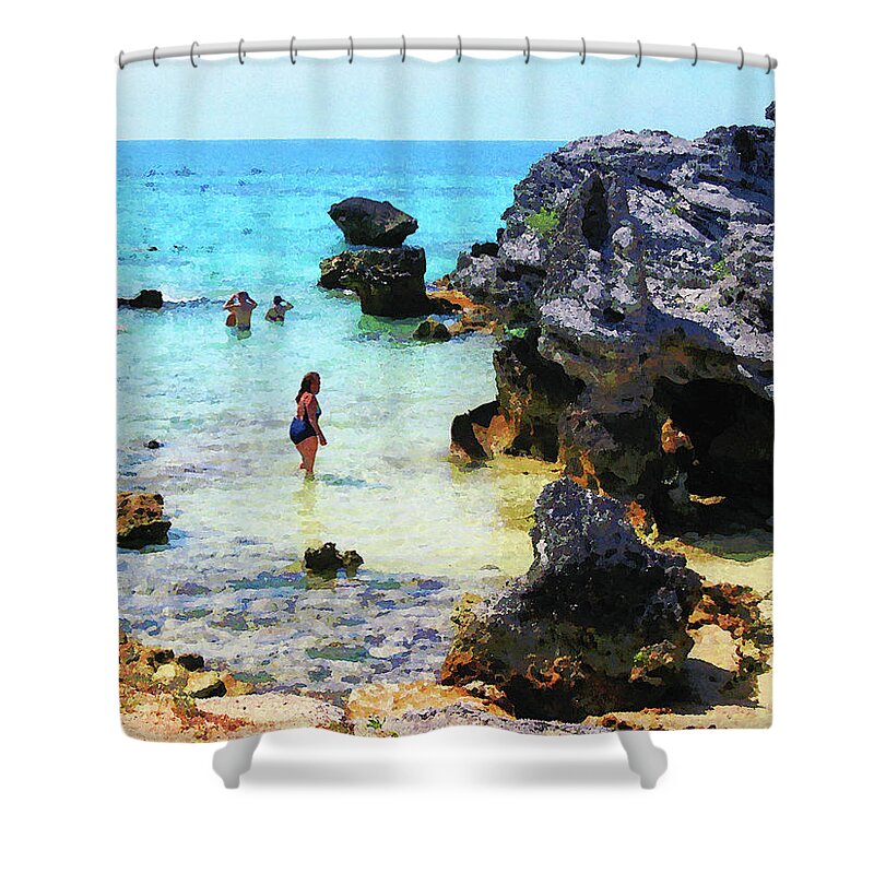 Summer Shower Curtain featuring the photograph Bathing in the Ocean St. George Bermuda by Susan Savad