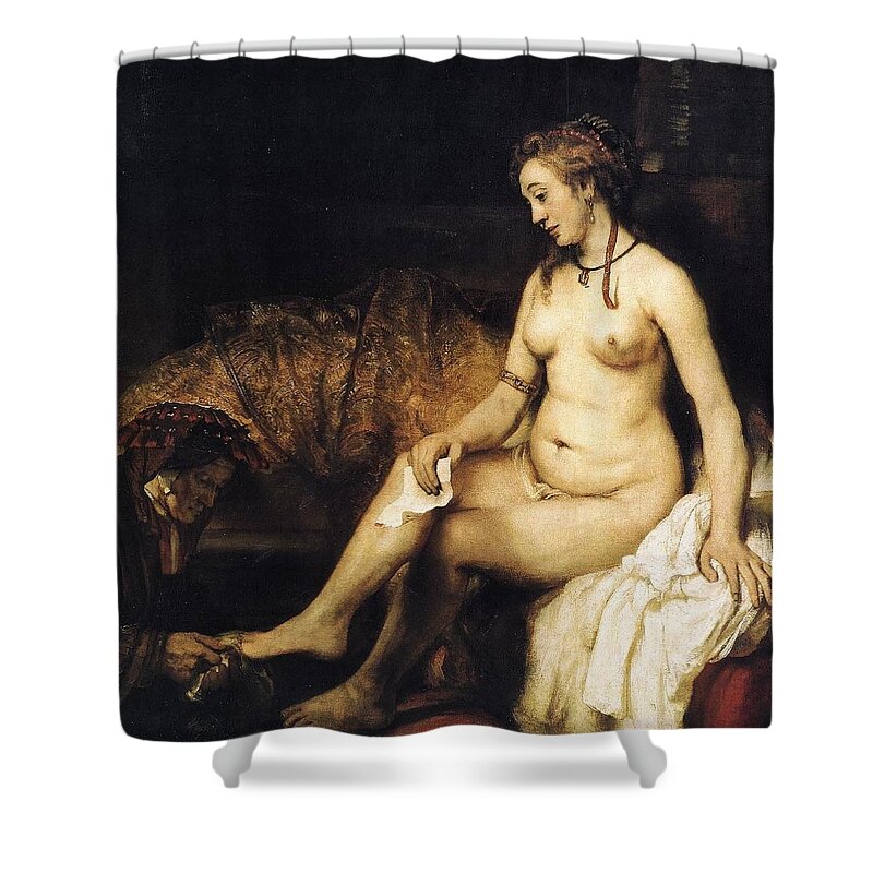 1654 Shower Curtain featuring the painting Bathsheba bathing by Rembrandt van Rijn