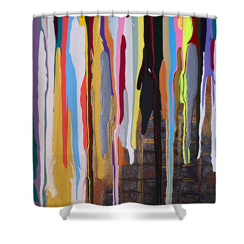 Bold Abstract Shower Curtain featuring the painting Battle by Donna Blackhall