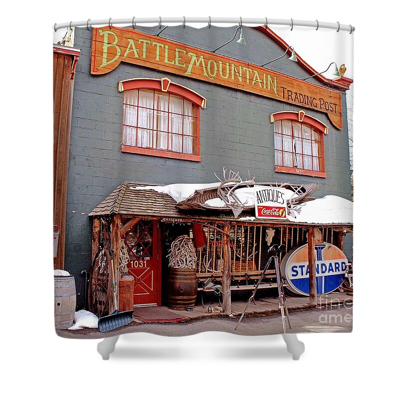 Trading Post Shower Curtain featuring the photograph Battle Mountain Trading Post by Fiona Kennard