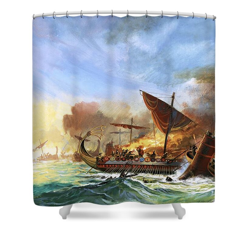 Persia Shower Curtain featuring the painting Battle Of Salamis by Andrew Howat