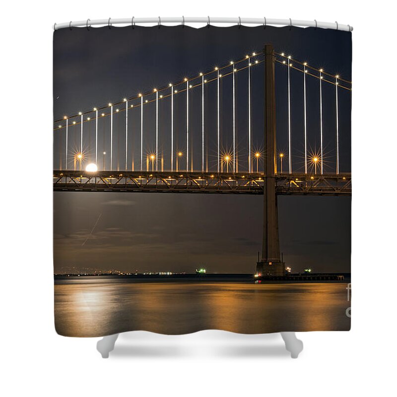 Bay Bridge Shower Curtain featuring the photograph Bay Bridge Moon Rising by Kate Brown