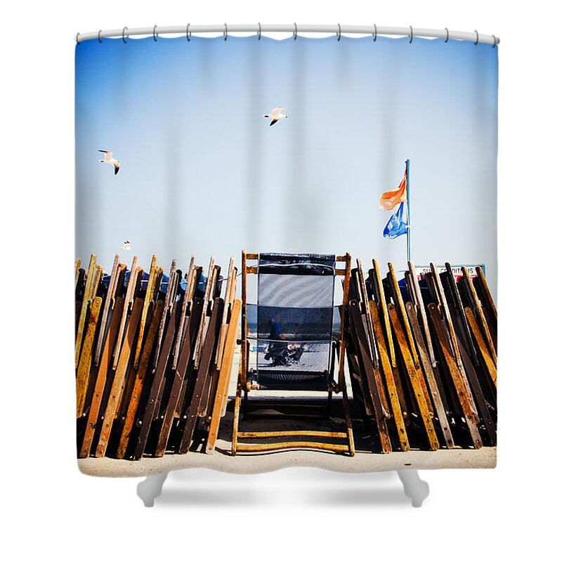 Beach Chairs Shower Curtain featuring the photograph Beach Chairs by Eric Benjamin