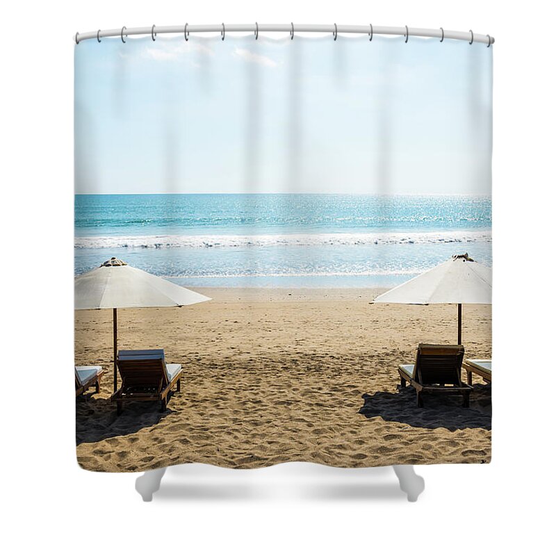 Scenics Shower Curtain featuring the photograph Beach Chairs, Seminyak Beach, Bali by John Harper