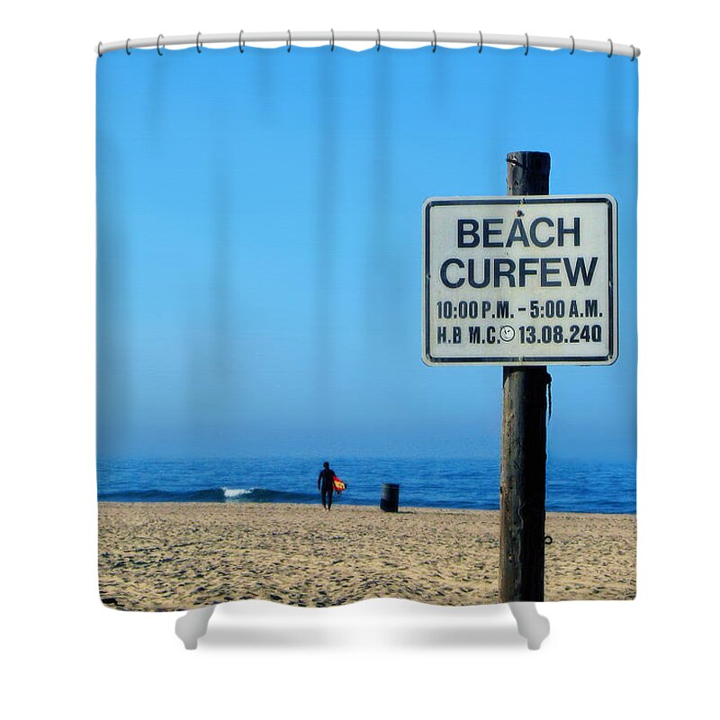Ocean Shower Curtain featuring the photograph Beach curfew by Tammy Espino