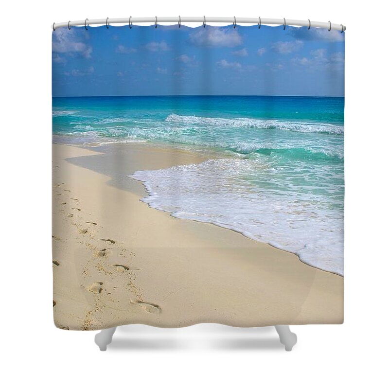 Beach Shower Curtain featuring the photograph Beach Footprints by Jane Girardot