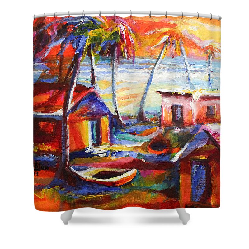 Abstract Shower Curtain featuring the painting Beach House II by Cynthia McLean