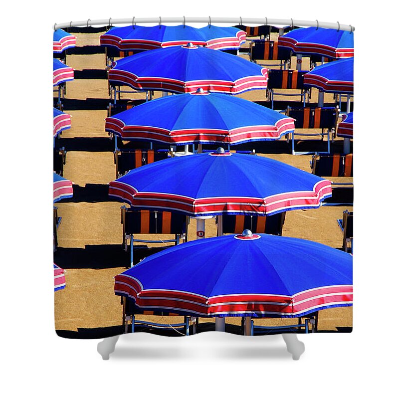Shadow Shower Curtain featuring the photograph Beach In Riccione, Italian Adria, Italy by Hans-peter Merten